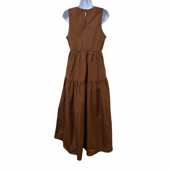 Wilfred Aritzia Tiered Midi Dress Size S Chocolate Brown Event Wedding Guest - Picture 2 of 11